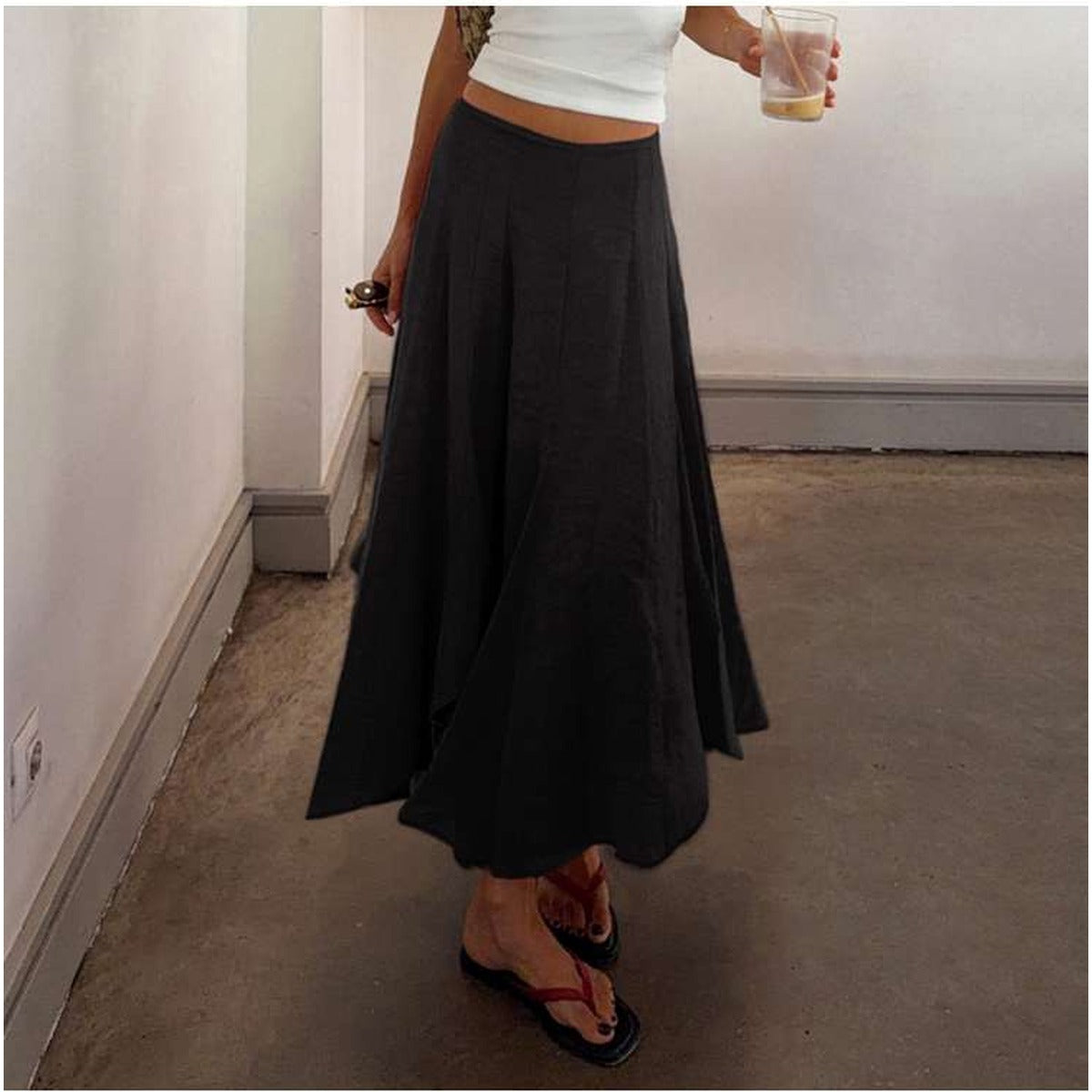 Womens Asymmetric Hem Midi Skirt in Black product view