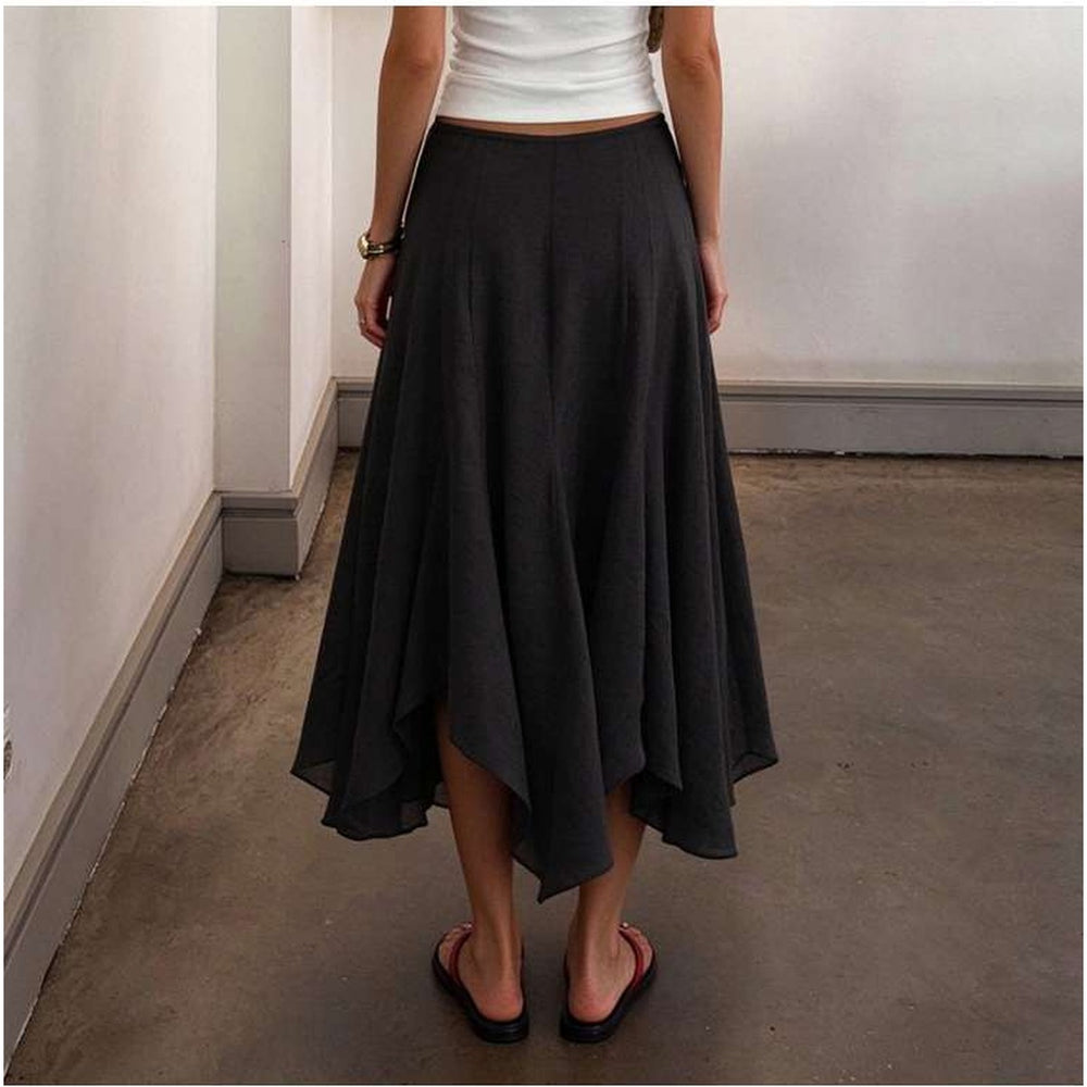 Womens Asymmetric Hem Midi Skirt in Black alternate view