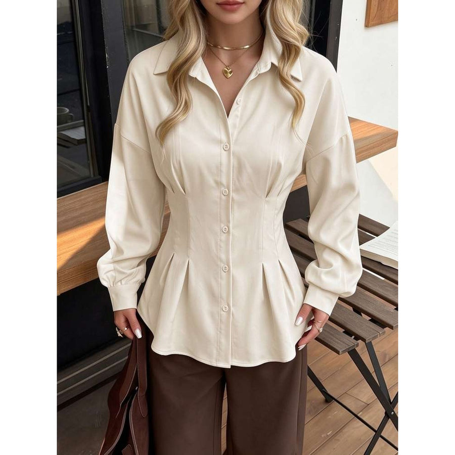 Womens Fitted Collared Long Sleeve Blouse