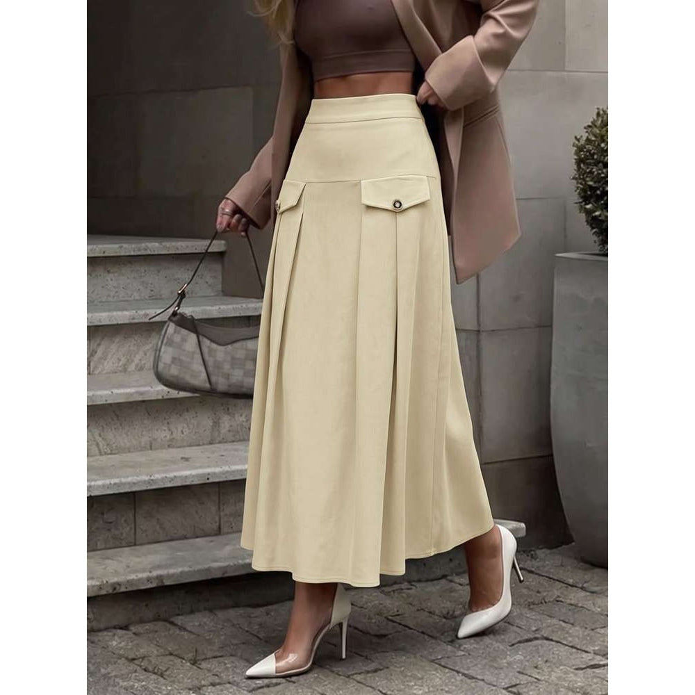 Womens High Waist Pleated Midi Skirt in Khaki alternate view