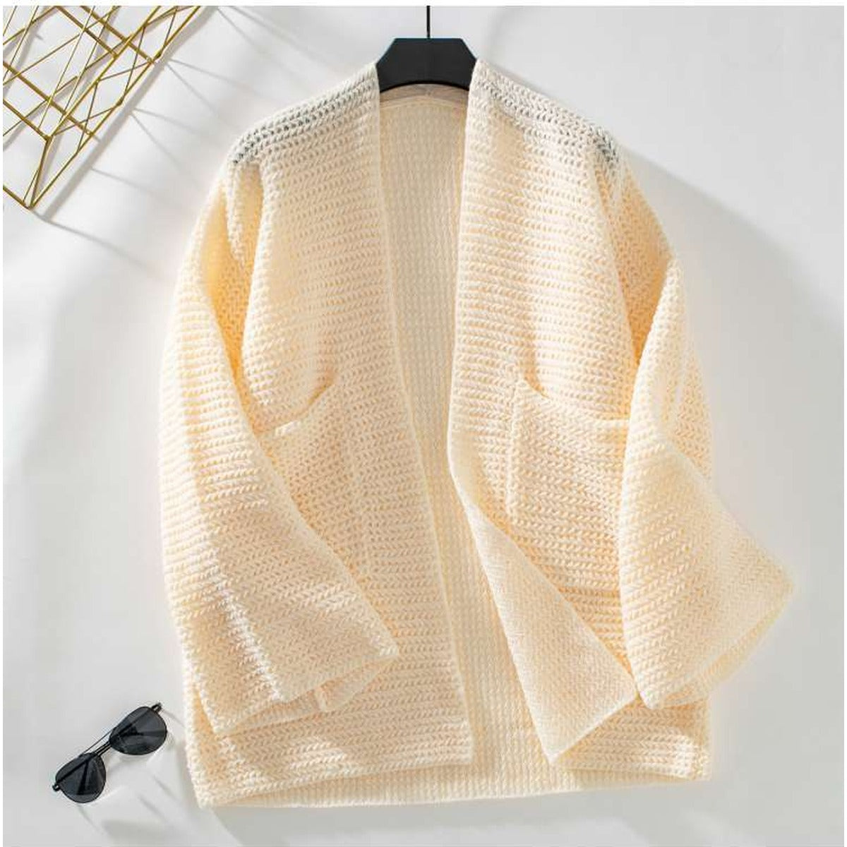 Womens Open Front Pocket Knit Cardigan in Apricot product view