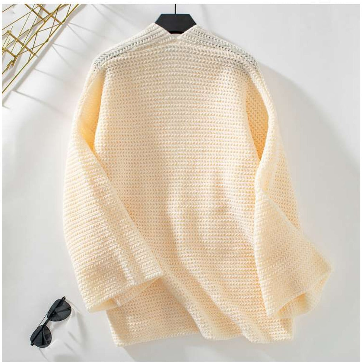 Womens Open Front Pocket Knit Cardigan in Apricot alternate view