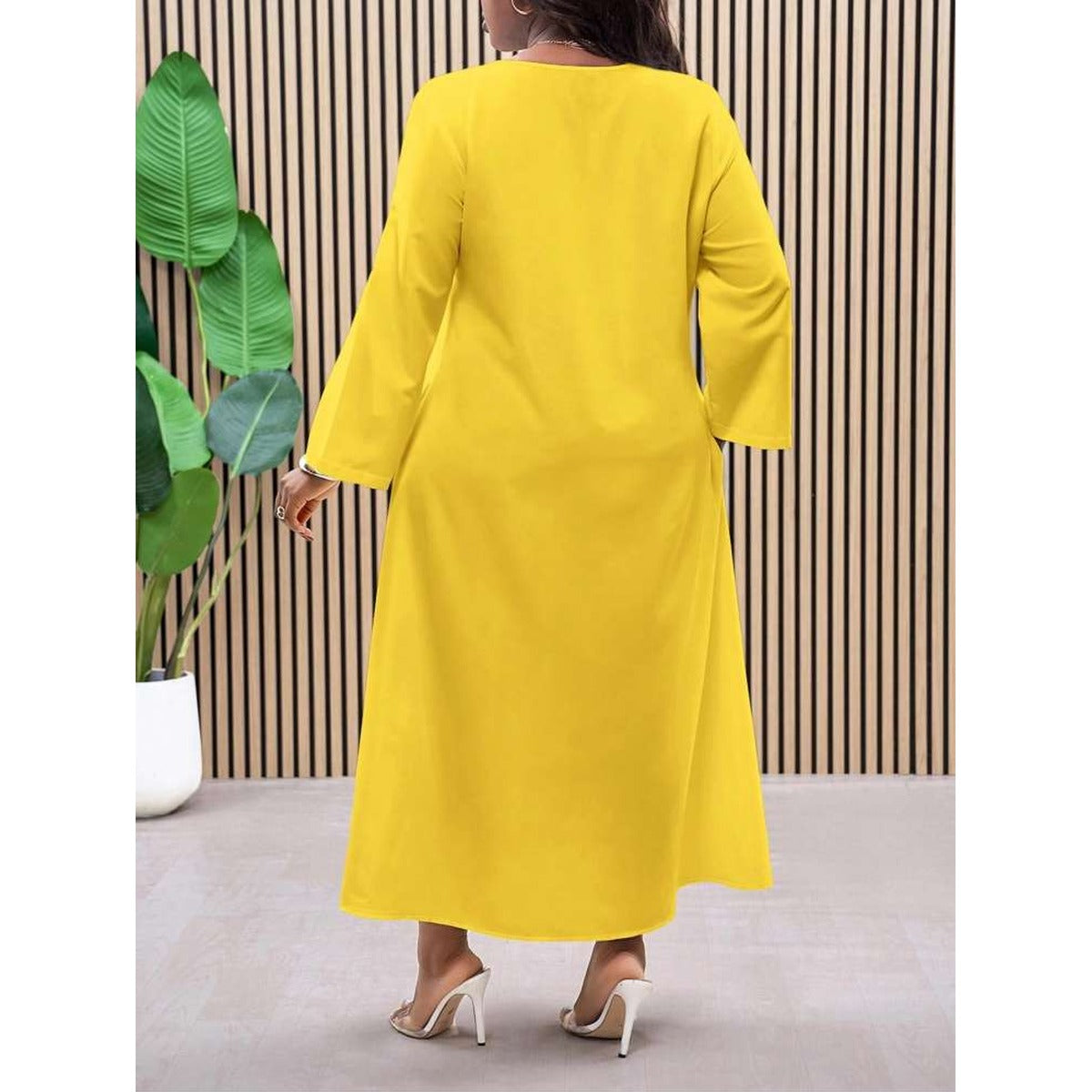Womens Relaxed Long Sleeve Maxi Dress in Yellow alternate view