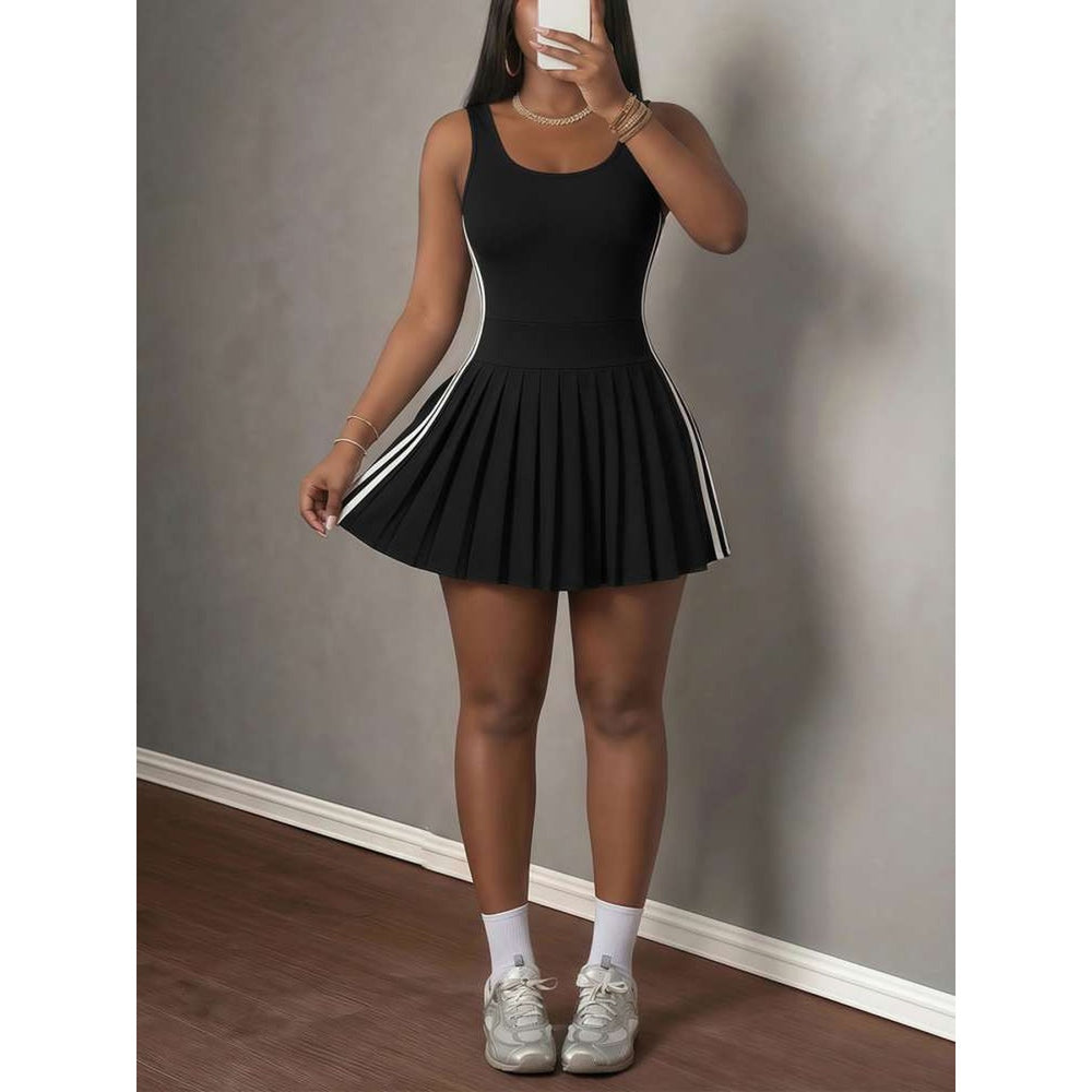 Womens Sleeveless Pleated Mini Dress in Black product view